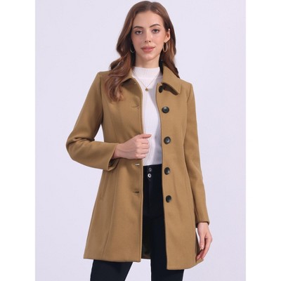 Allegra K Women's Collar Long Sleeve Single Breasted Winter Long Coat Large Dark Camel — фото 2