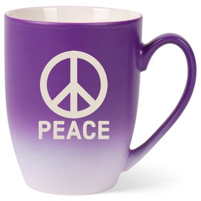 100 North Purple and White Two Toned Ombre, 10 Ounce, Comfortably Fits Your Hands, Ceramic Tea Coffee Cup Mug, Peace Sign