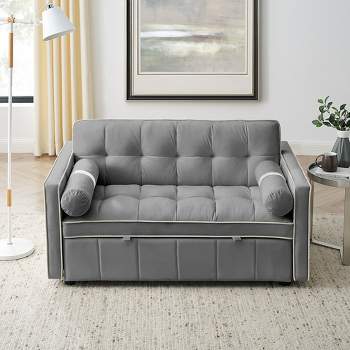 55.5" Pull Out Sleeper Sofa Bed, Upholstered Loveseat Sofa Couch with Side Pockets, Adjustable Backrest, and Lumbar Pillows-ModernLuxe