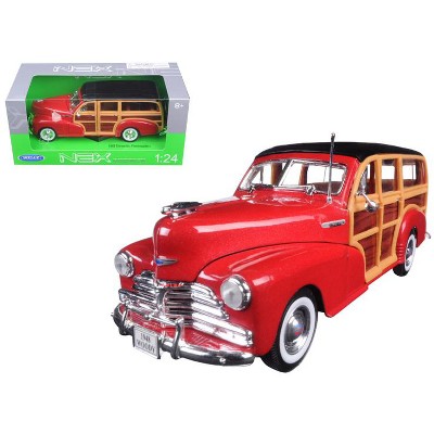 1948 Chevrolet Woody Wagon Fleetmaster Red 1/24 Diecast Model Car by Welly
