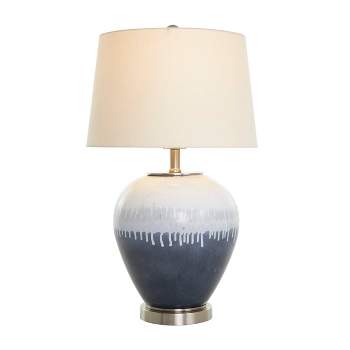 25"x14" Glass Colorblock Abstract Drip Accent Lamp with Cream Accent and Silver Base Blue - Olivia & May