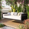 VisioGear Patio Twin Size Garden Swing Bed, Wood Porch Swing with Ropes for Backyard, Black, 79.1"*41.3"*21.1" - 4 of 4