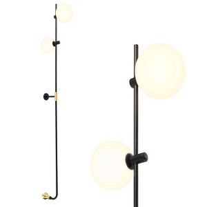 Brightech Equinox Integrated LED Wall Sconce Lamp Classic Black: 62" Tall, 2 Frosted Globes, Easy Mount, 2700K Warm Light - 1 of 4