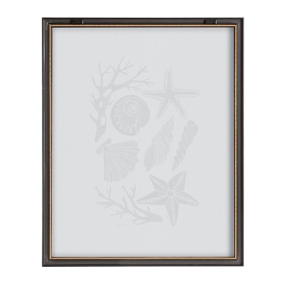 Gray Framed Black Seashells Printed Glass Coastal Wall Art, 16x20
