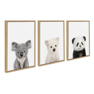 Kate and Laurel Sylvie Three Bears Framed Canvas By Amy Peterson, 3 Piece 18x24, Natural - 1 of 4