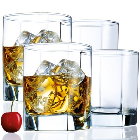 Le'raze Set of 8 Everyday Drinking Glasses - Includes 4 Tall Glass Cups -  16oz, and 4 Short Dof Rocks Glasses - 12oz