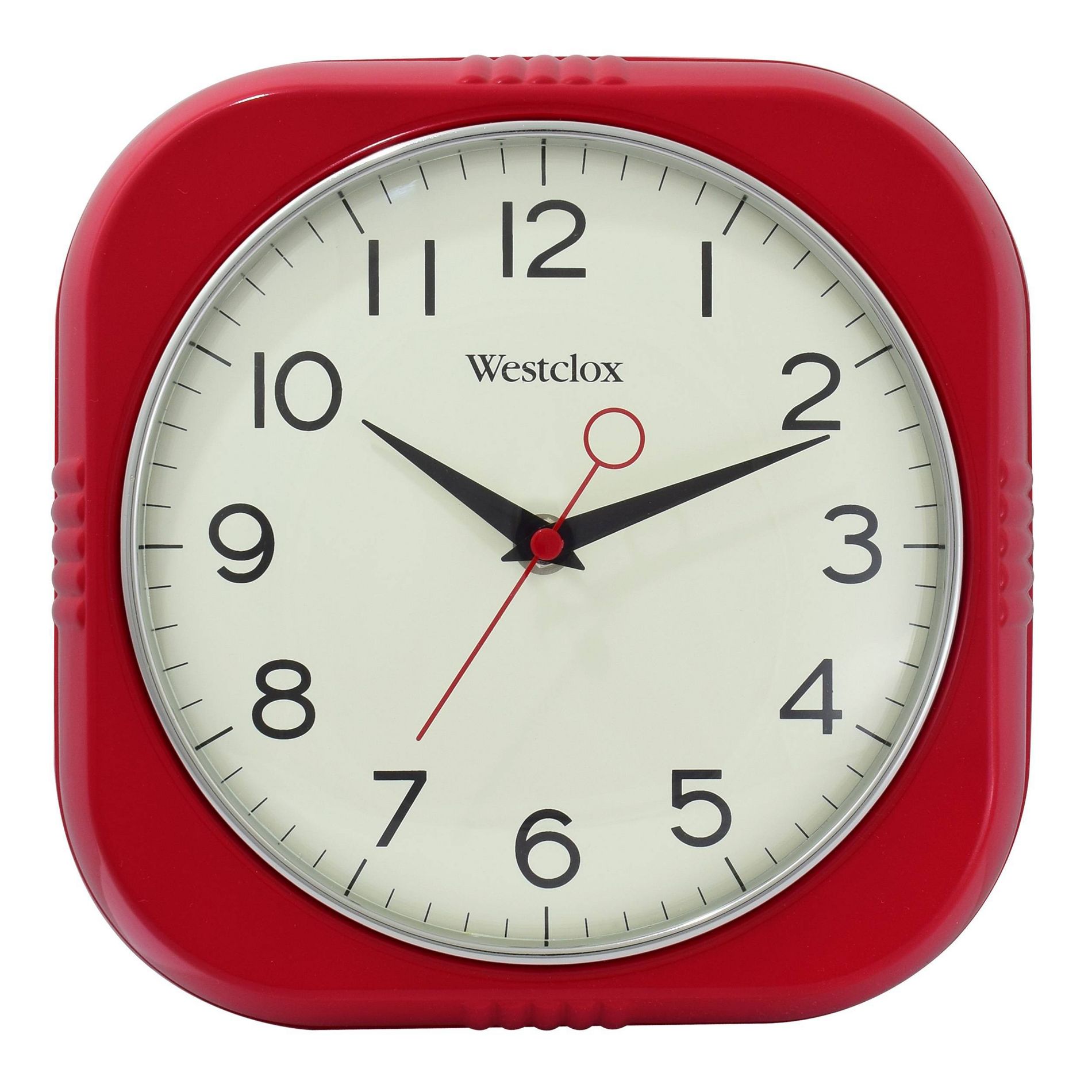 9.5" Retro Wall Clock Red - Westclox: Square Analog Indoor Timepiece for Modern Decor