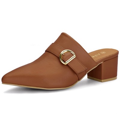 Allegra K Women's Pointed Toe Slip-on Block Heel Mules