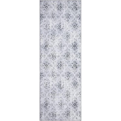Acekool Washable Bedroom Area Rug, Non Slip Low Pile Boho Floral Carpet, Soft Foldable Small Rug for Bedside, Living Room