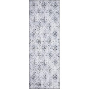 Acekool Washable Bedroom Area Rug, Non Slip Low Pile Boho Floral Carpet, Soft Foldable Small Rug for Bedside, Living Room - 1 of 4