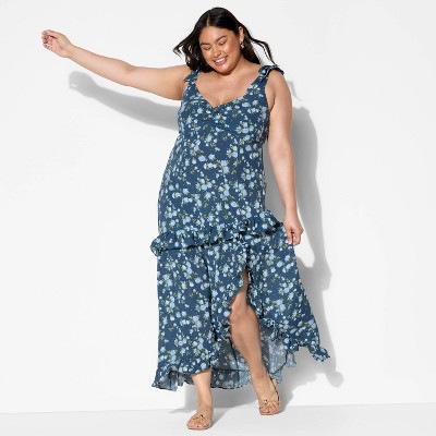 Women's Cascade Maxi High Low Dress - Wild Fable™ Navy Blue Floral