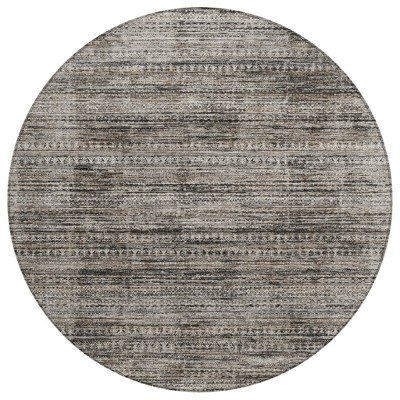 Taupe And Ivory Striped Washable Indoor Outdoor Area Rug