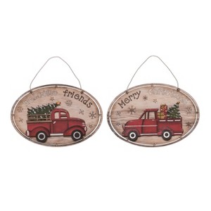 Transpac Plywood Christmas Truck Decor Set of 2 Christmas Home Decorations - 1 of 1