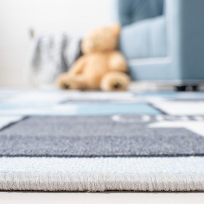 Grey and Blue Kids Hopscotch Play Rug, 39" Square