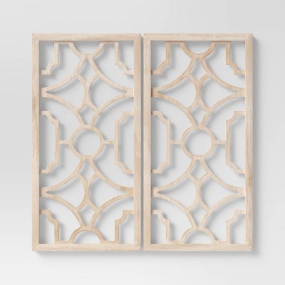 Set of 2 Wood Lattice Wall Hanging Brown - Threshold™