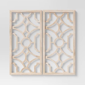 Set of 2 Wood Lattice Wall Hanging Brown - Threshold™: Elegant Decorative Panels, Modern Geometric Design - 1 of 4