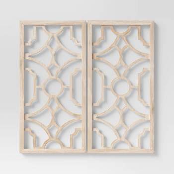 Set of 2 Wood Lattice Wall Hanging Brown - Threshold™