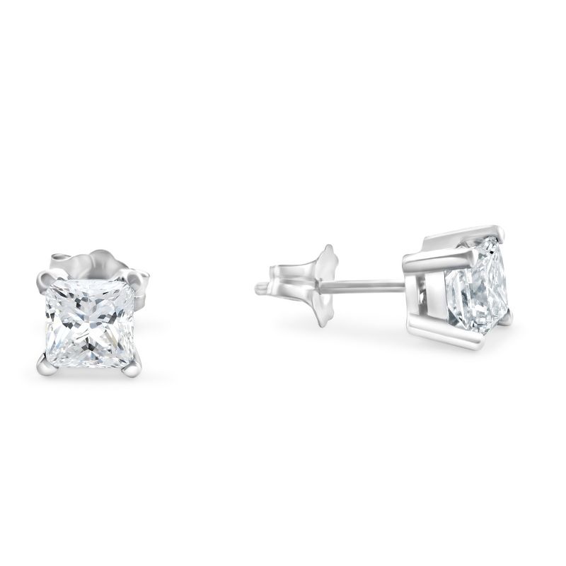 Pompeii3 1 1/4Ct Princess Cut Diamond Studs in 14k White or Yellow Gold Lab Created, 2 of 4