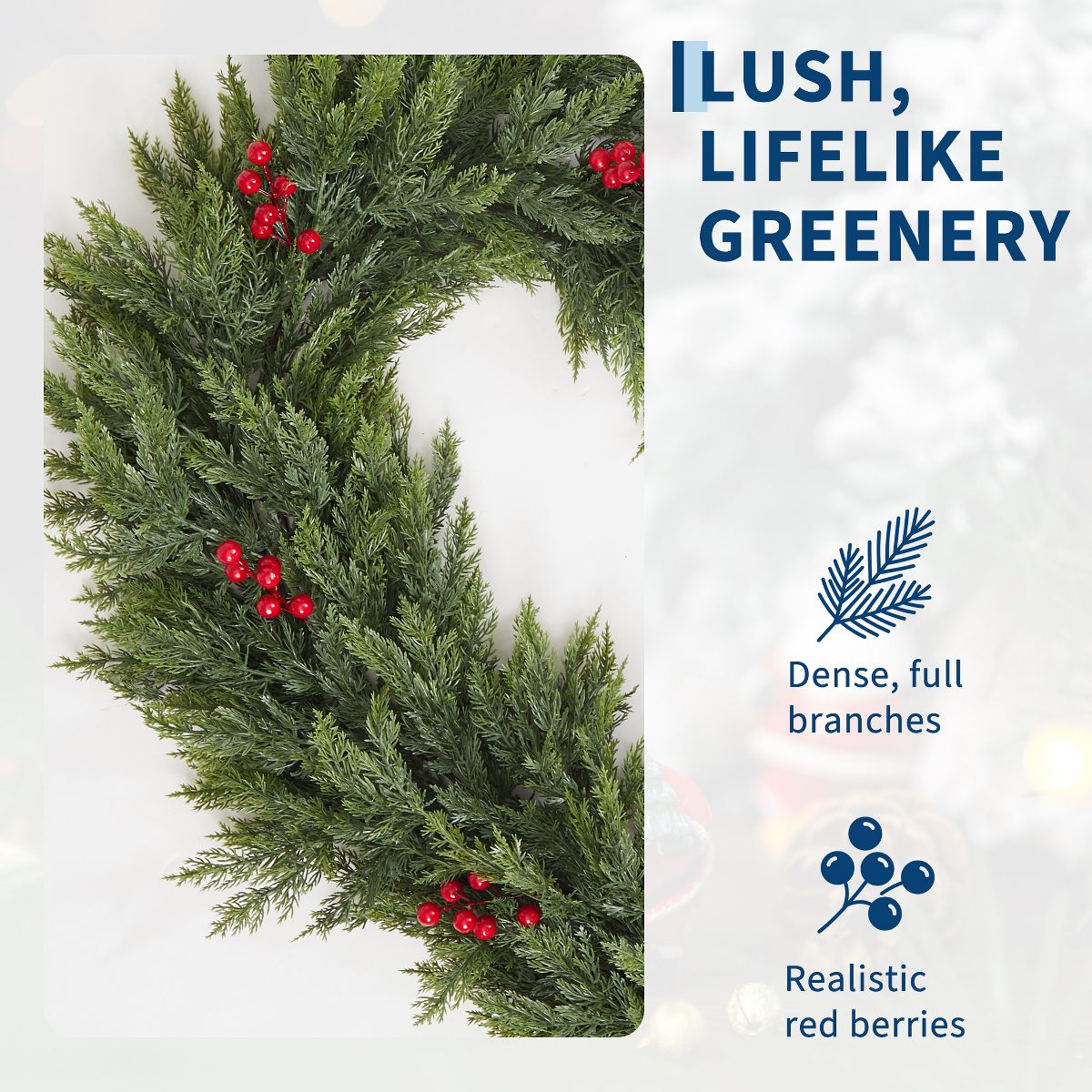 Garvee 6 FT Christmas Garland with Red Berries, Artificial PVC Berry Vine for Mantel, Fireplace, Stair Railing, Indoor Holiday Decor - thumbnail 3