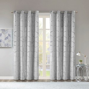 JUJABU Gray Total Blackout Metallic Print Grommet Top Curtain Panel Pair (2 Pcs Window Panels) - 1 of 4