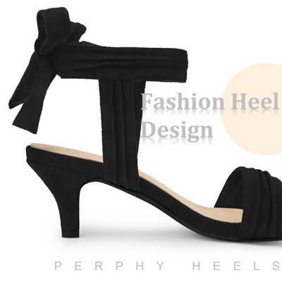 Perphy Women's Open Toe Ankle Tie Ruched Strap Bridal Kitten Heels Sandals - image 4