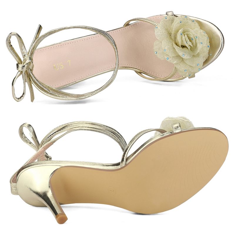 Allegra K Women's Flower Rhinestone Open Toe Lace Up Stiletto Heels Sandals, 4 of 6