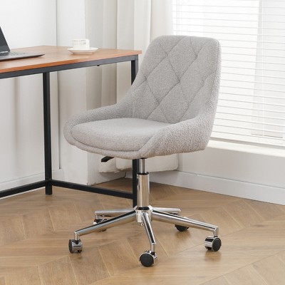 DOMETOUR Modern Dining Chair Teddy Fleece Fabric with Chrome Legs, lift adjustment