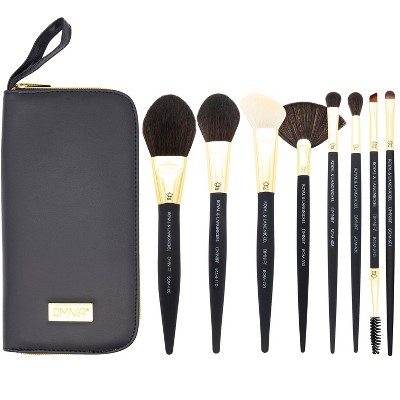 OMNIA Brush PROFESSIONAL 9pc Travel Gold Makeup Brush Set with Zip Case