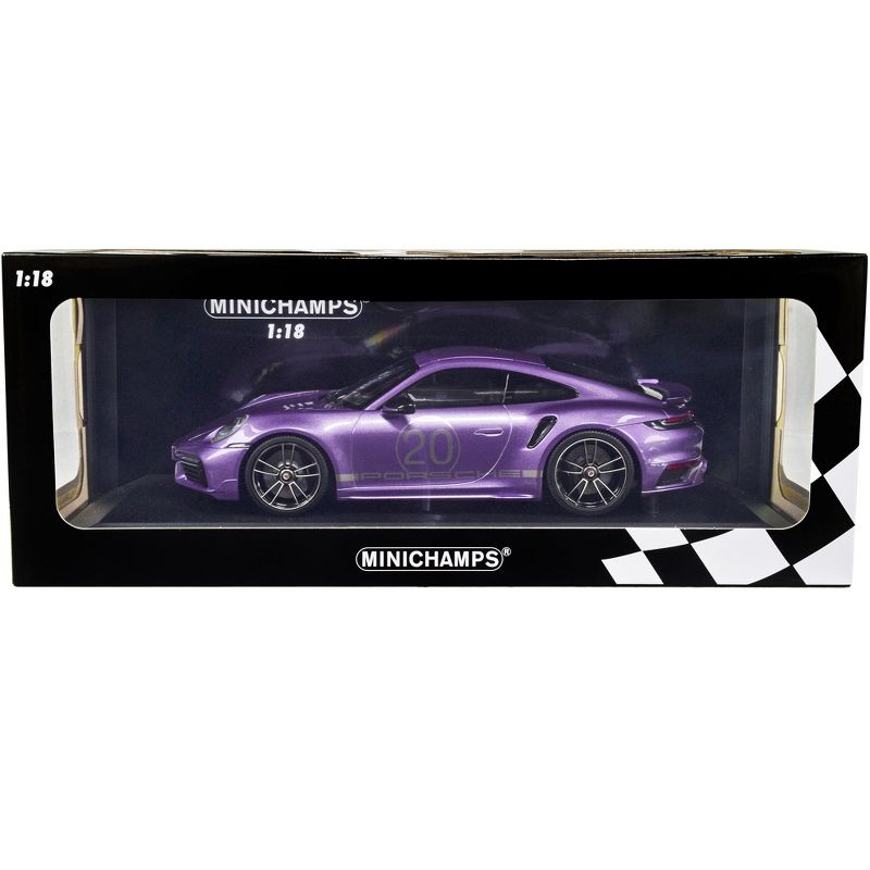 2021 Porsche 911 Turbo S w/SportDesign Package #20 Viola Purple Met. w/Silver Stripes 1/18 Diecast Model Car by Minichamps, 1 of 4