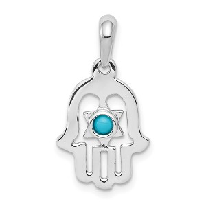 Black Bow Jewelry 14k White or Yellow Gold Turquoise Chamseh Pendant, 13 x 25mm - 1 of 4