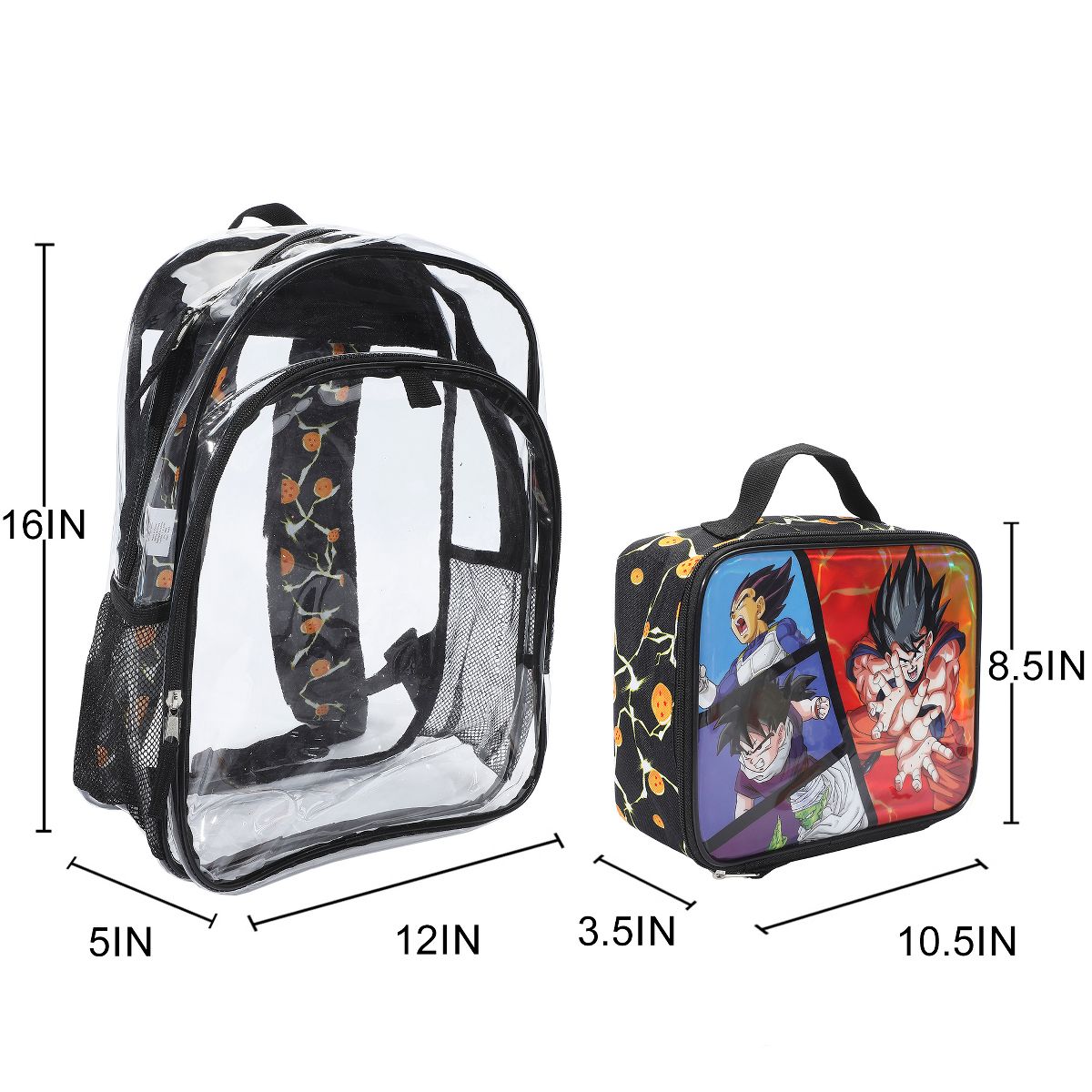 Dragon Ball Z Goku 2-Piece 16" Kids Clear Backpack & Lunch Box Set For School And Travel - thumbnail 2