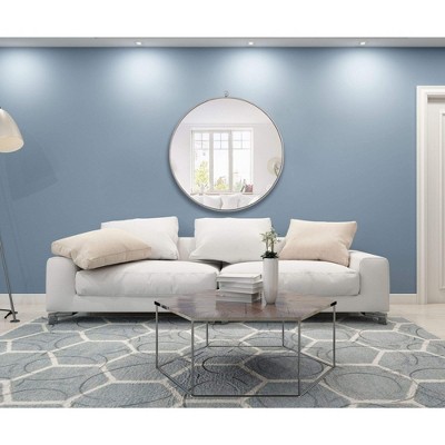 Contemporary Black Round Wood and Metal Wall Mirror, 42 Inch