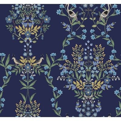 Rifle Paper Co. Luxembourg Peel and Stick Wallpaper Blue: Self-Adhesive Floral Botanical, Repositionable, 28 Sq Ft Coverage