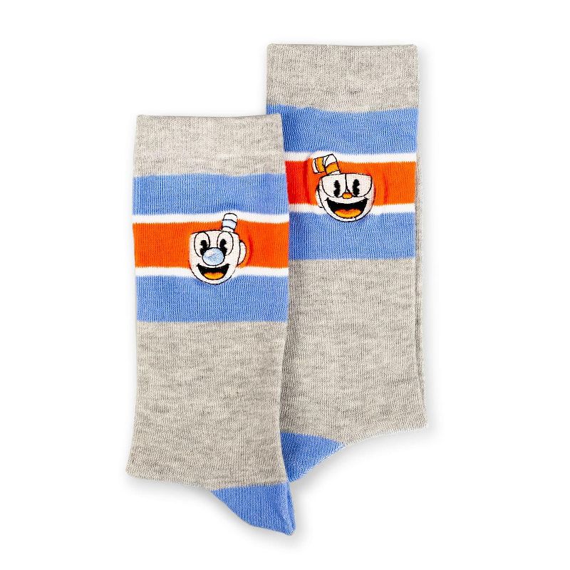 Hypnotic Socks OFFICIAL Cuphead Striped Grey Crew Socks | Soft Socks Perfect for Cuphead Fans, 2 of 8