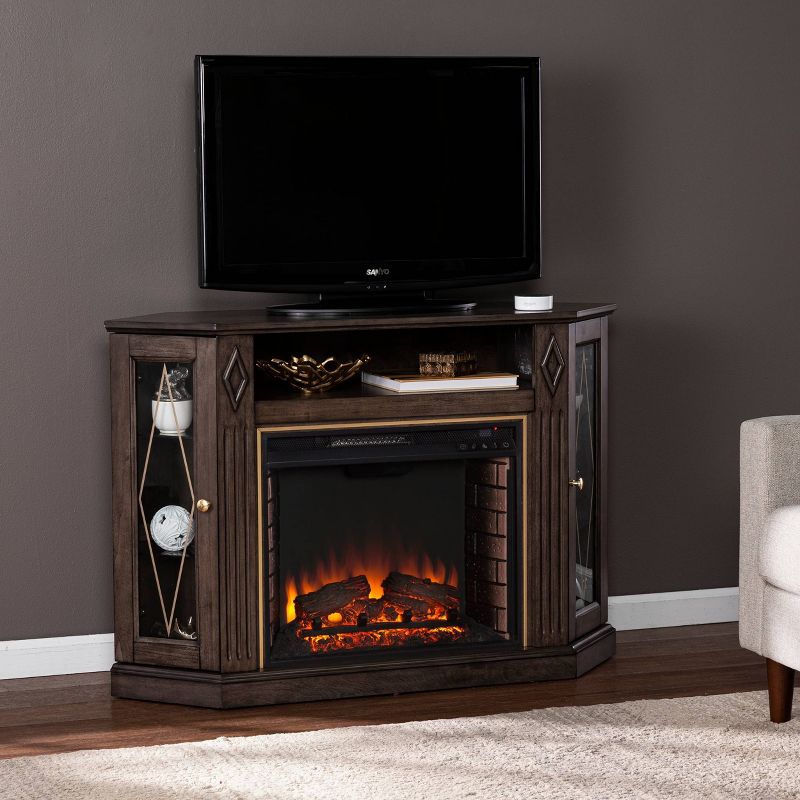 Stonstian Fireplace with Media Storage Brown/Gold - Aiden Lane, 3 of 17
