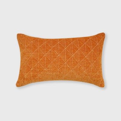 14"x24" Oversized Geometric Chenille Woven Jacquard Reversible Lumbar Throw Pillow Orange - freshmint
