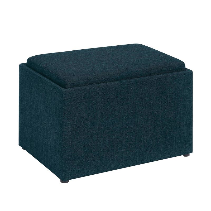 Breighton Home Luxe Comfort Storage Ottoman with Reversible Tray Top Lid Dark Blue Fabric, 1 of 7