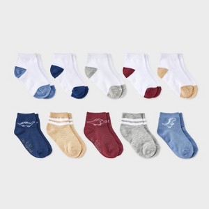 Toddler Boys' 10pk Dino Striped Ankle Socks - Cat & Jack™ - 1 of 3