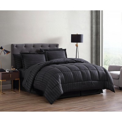 Kate Aurora All Season Hotel Dobby Stripe 8 Piece Bed in a Bag Comforter & Sheets Set