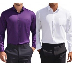INSPIRE CHIC Men's Solid Long Sleeves Regular Fit Business Button Down Dress Shirts 2 Packs - 1 of 4