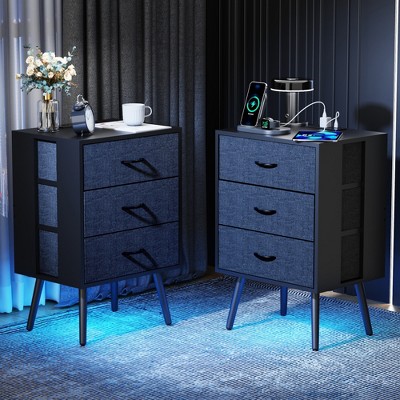Dolonm 2 Pack Nightstand with Charging Station & Remote LED, 3  Drawers Bedside Table (UL/EPA Certified)