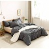 100 Cotton 3pcs Plaid Duvet Cover Set, Black with White Grid Pattern, King Size, Zipper Corner Ties - 3 of 4