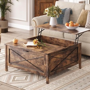 Lift Top Coffee Table, Square Center Table with Hidden Storage Compartment, Brown - 1 of 4