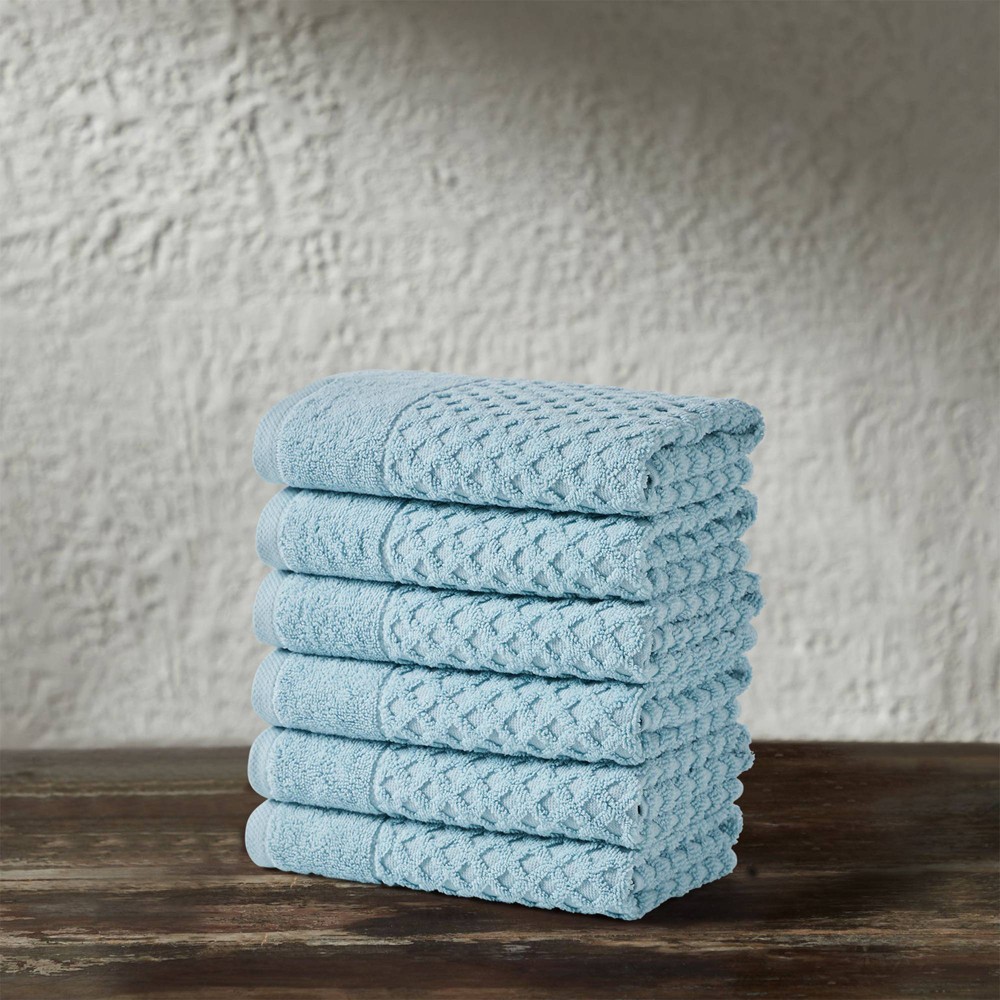 Photos - Towel 6pc Cotton Diamond Textured Hand  Set Pastel Blue - Isla Jade: Jacqua