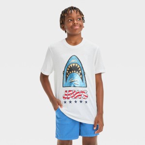 Boys' Jaws American Flip Sequin Short Sleeve Graphic T-Shirt - White - 1 of 4
