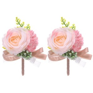 Unique Bargains Artificial Rose Flower Men Wedding Boutonnieres 2 Pcs - 1 of 4
