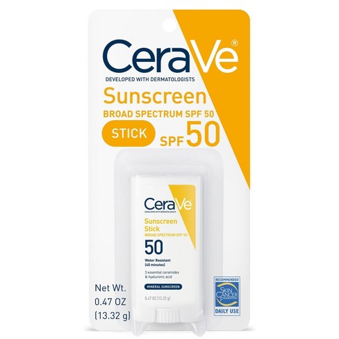 Cerave 100% Mineral Sunscreen Stick For Face And Body - Spf 50 - 0.47oz :  Target