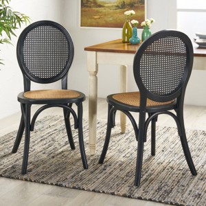 Elegant Vintage-Style Rattan Dining Chairs with Curved Wooden Frame, Round Cane Backrest, and Comfortable Woven Seat-Coolbibila - 1 of 4