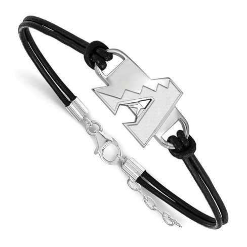 Black Bow Jewelry Sterling Silver Rhodium MLB Ariz. Diamondbacks Leather Bracelet 7 In - image 1 of 3