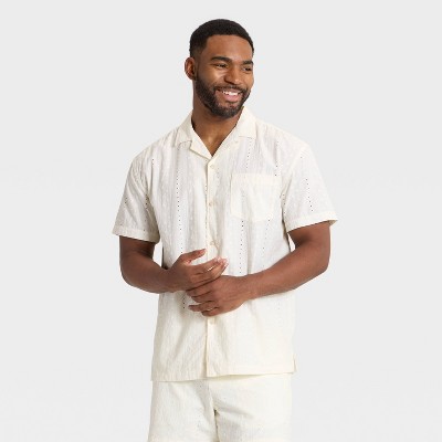 Men's All Over Eyelet Camp Shirt - Goodfellow & Co™ Off-White